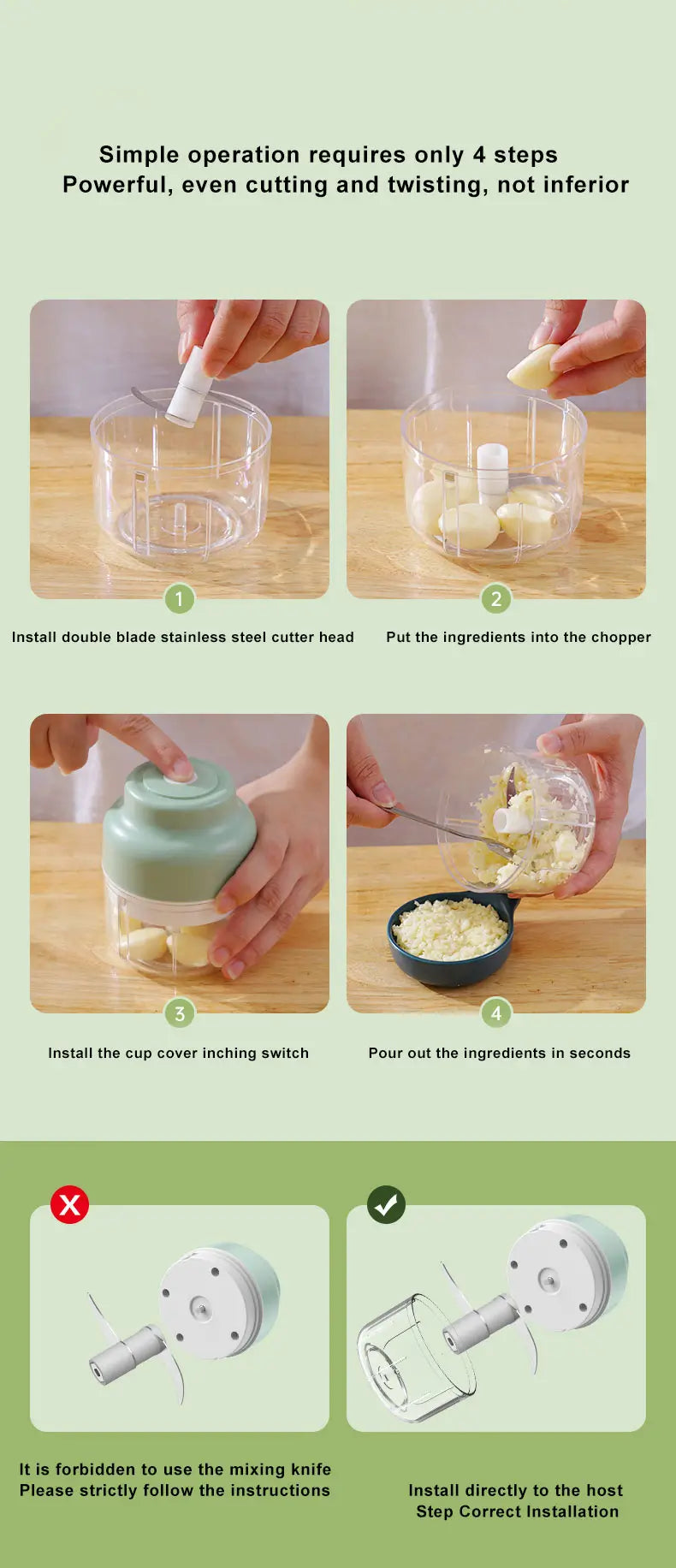 Handheld Electric Mini Garlic Chopper - 250ml Portable