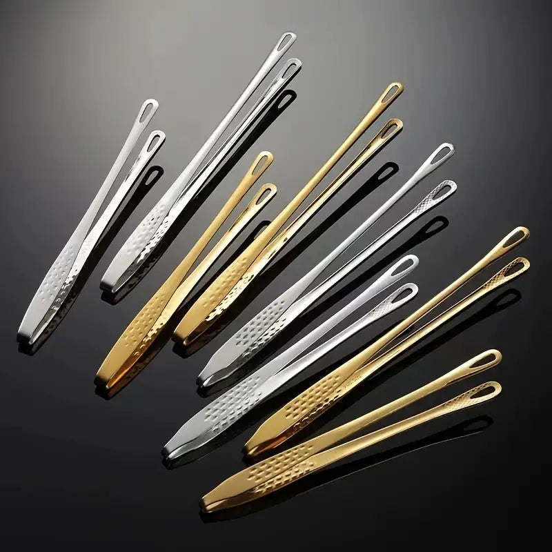 304 Stainless Steel BBQ Serving Tongs — Heat-Resistant Kitchen & Grilling Tongs (Golden & Silvery)