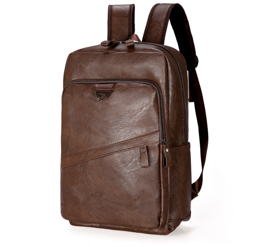 Soft Leather Student Backpack — Large Capacity Travel Bag (Black / Brown / Khaki)