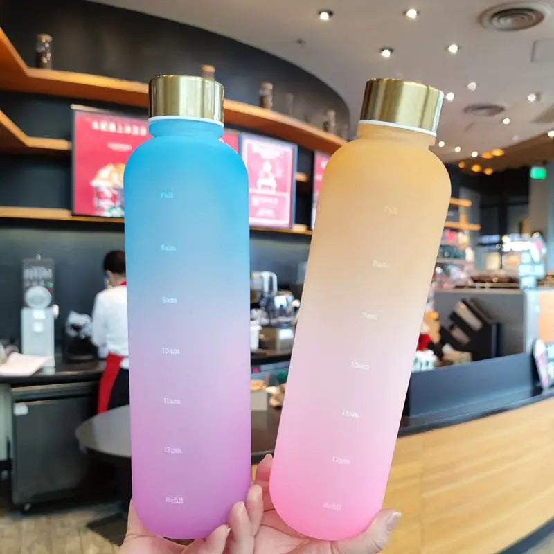 Bouteille d'eau dégradée 1000 ml avec marqueur de temps — Gourde motivante sans BPA