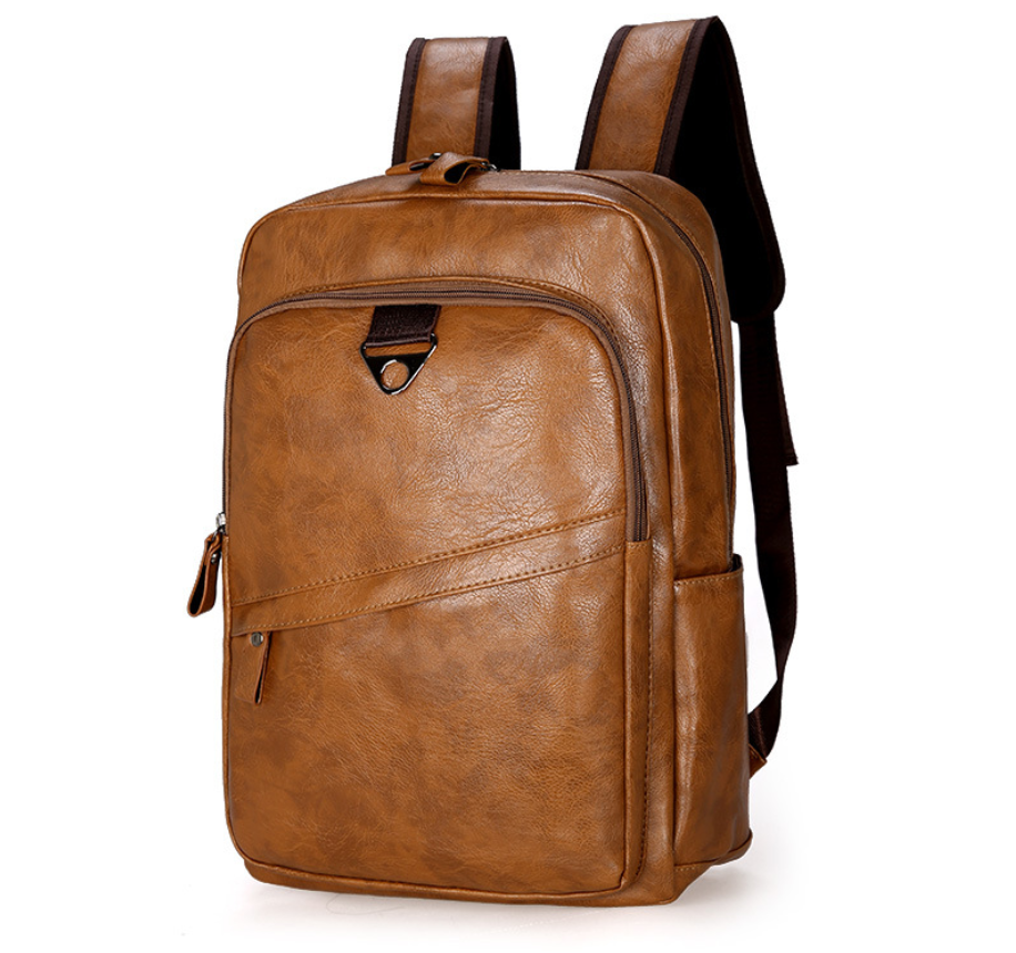 Soft Leather Student Backpack — Large Capacity Travel Bag (Black / Brown / Khaki)