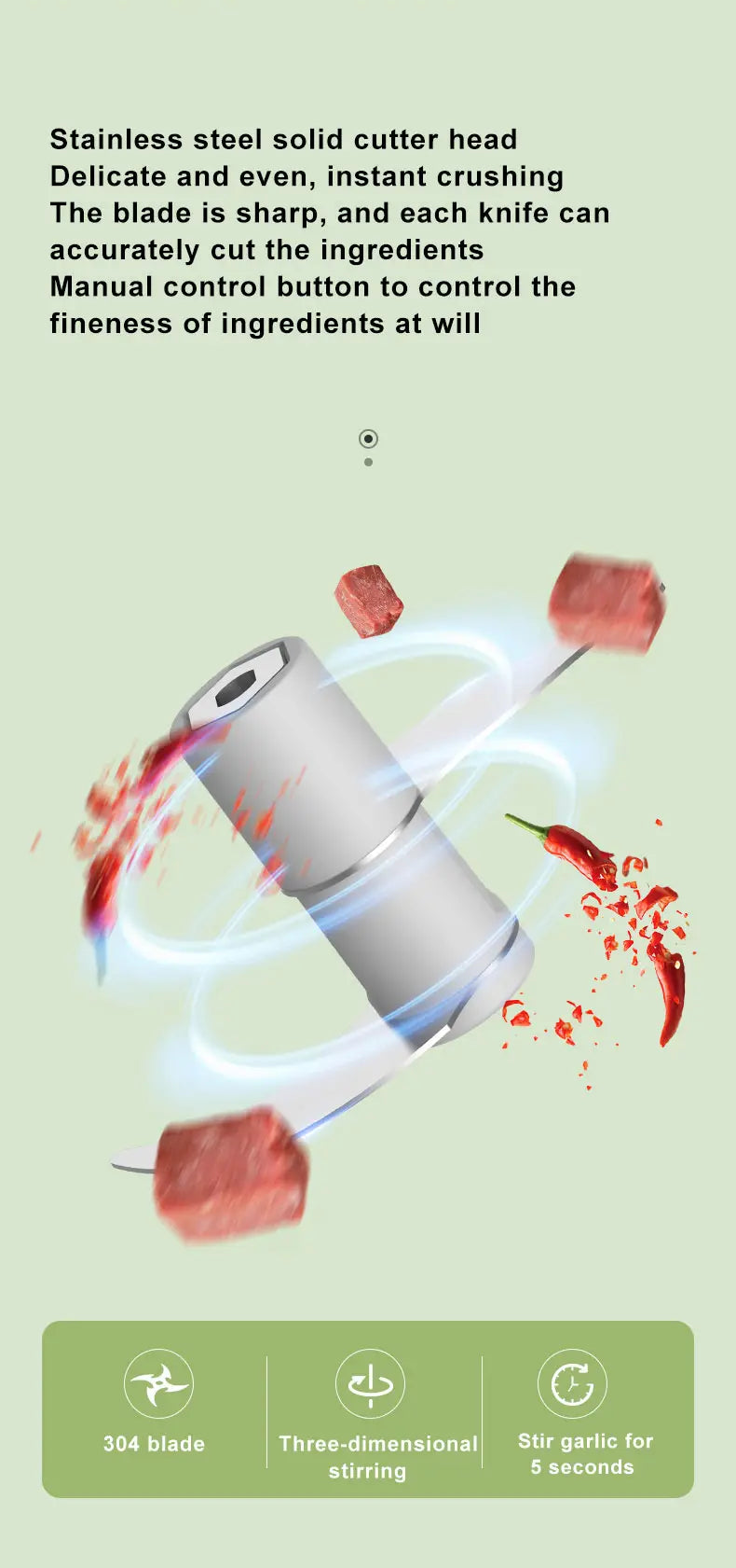 Handheld Electric Mini Garlic Chopper - 250ml Portable