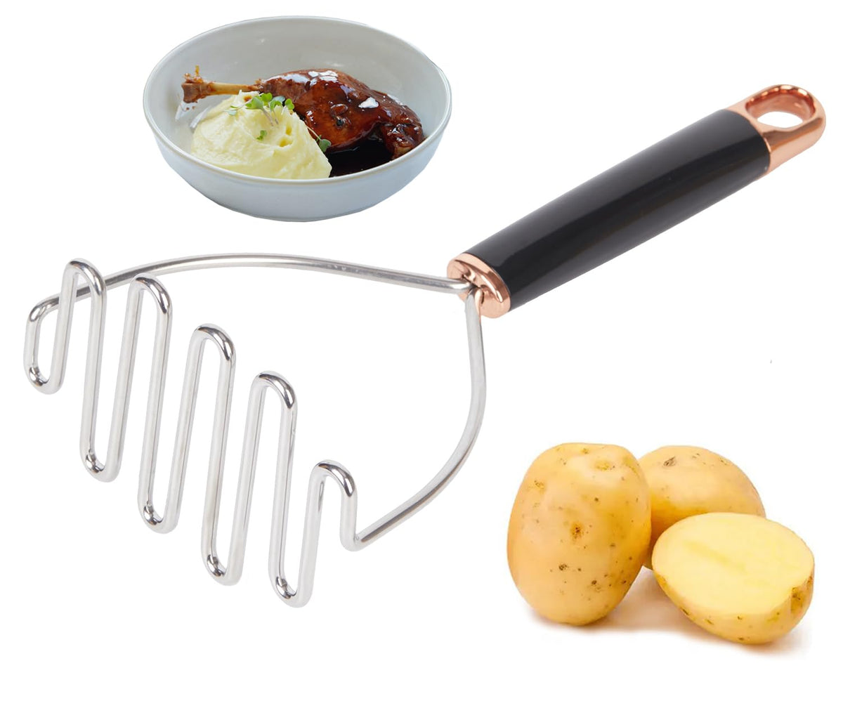 Heavy Duty Stainless Steel Potato & Food Masher | Non-Slip Handle, Rose Gold