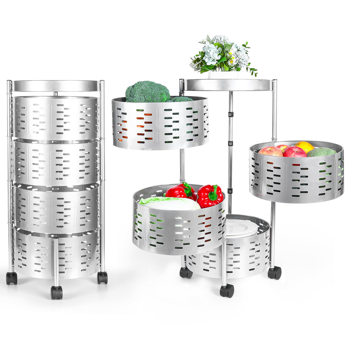 Atelga 4-Tier Rotating Storage Rack — Spinning Kitchen & Pantry Organizer Shelf