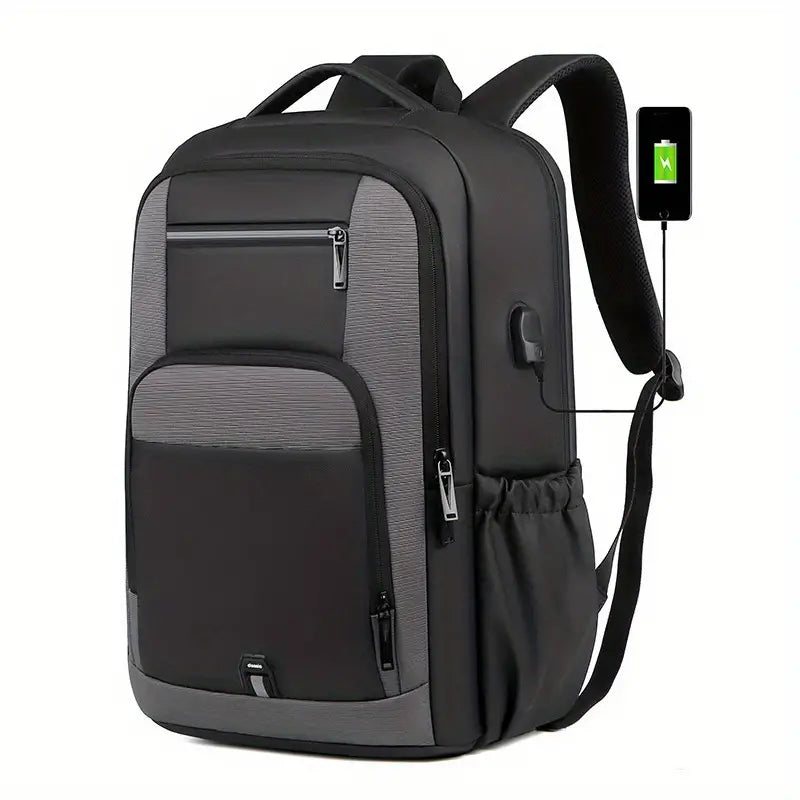 Men's Large Capacity Fashion Laptop Backpack — Oxford Cloth Travel & Work Bag (Black / Gray)