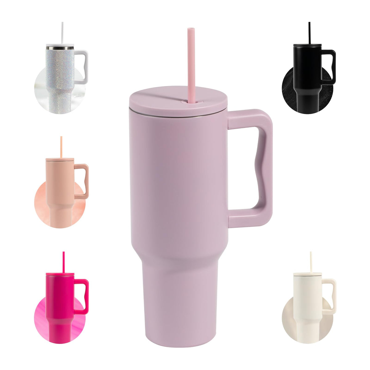 Gobelet isotherme en acier inoxydable 40 oz avec poignée Naivees — Gobelet à double paroi isolée sous vide pour boissons chaudes et froides
