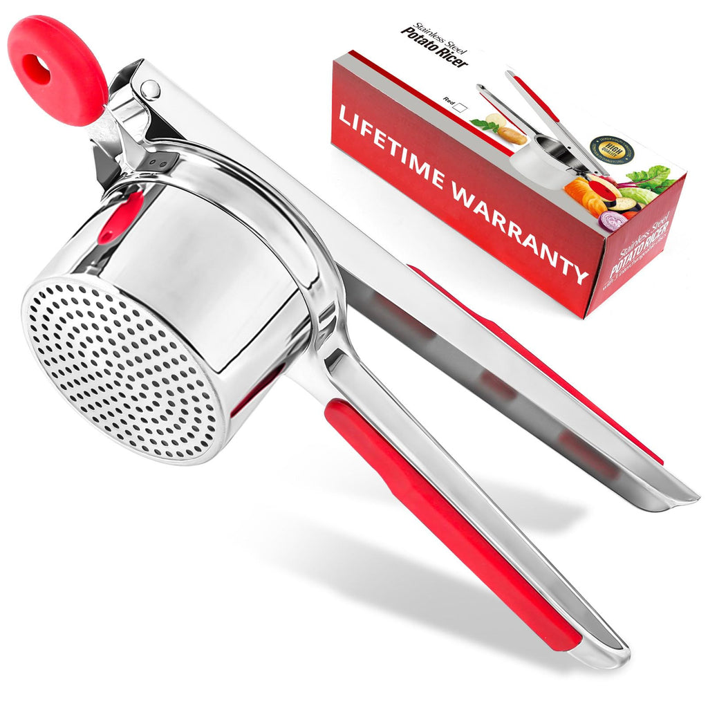 Stainless Steel Potato Ricer & Silicone Food Press | 15oz, Red