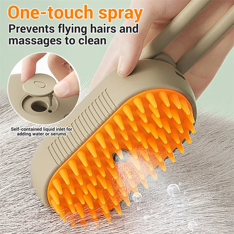 Brosse de toilettage électrique à vapeur 3-en-1 pour animaux de compagnie