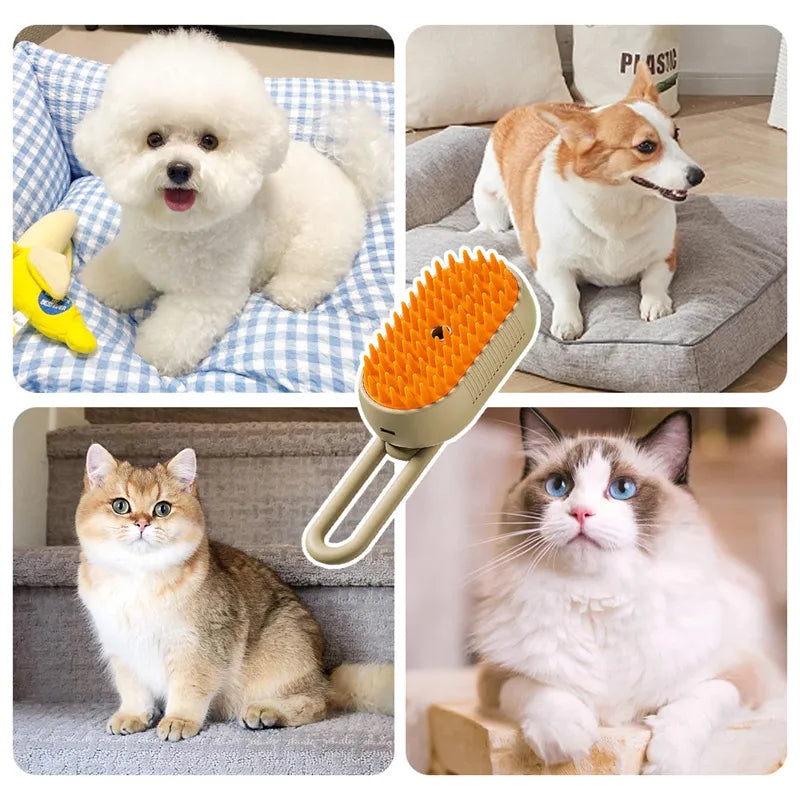 Brosse de toilettage électrique à vapeur 3-en-1 pour animaux de compagnie