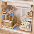 Organisateur sous évier Famidge, lot de 2 — Étagère de rangement coulissante à 2 niveaux pour cuisine et salle de bain