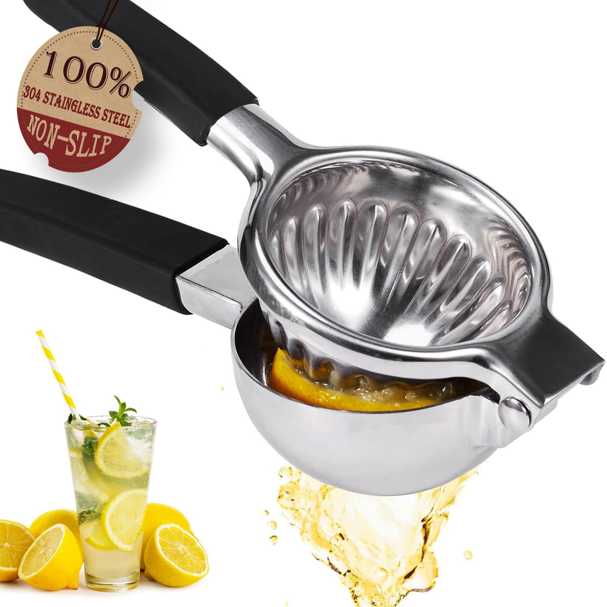 Extra Large Stainless Steel Lemon Squeezer — Easy Squeeze Manual Citrus Juicer (3.22in Diameter)